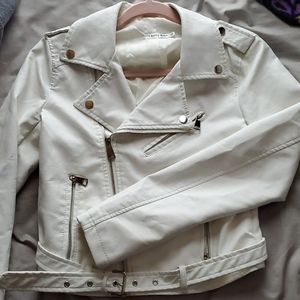 White faux leather moto jacket